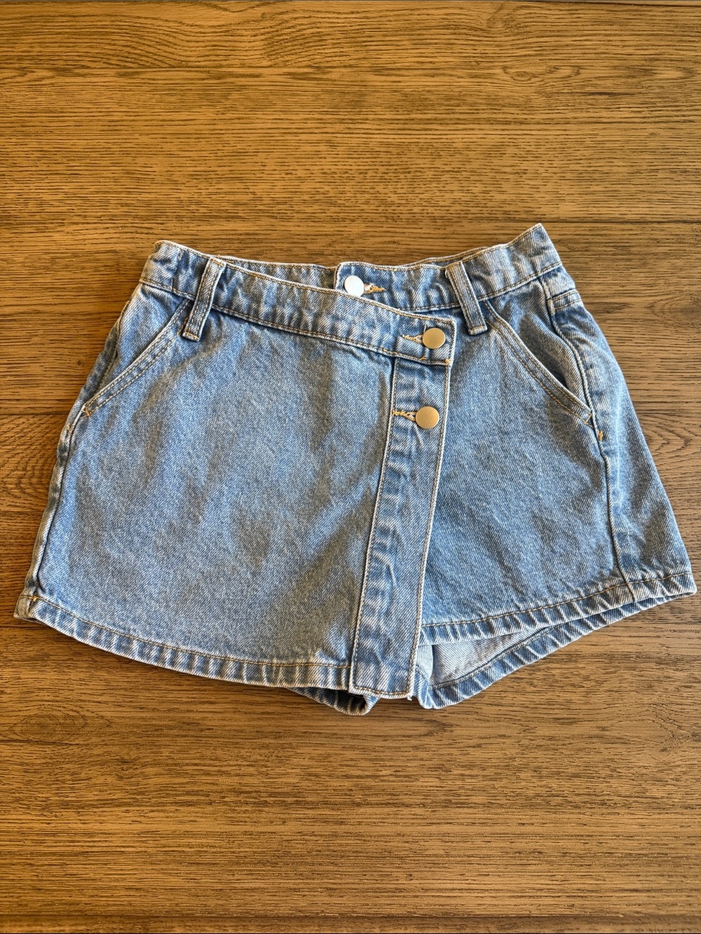 Altar'd State Light Wash Denim Wrap-Front Shorts